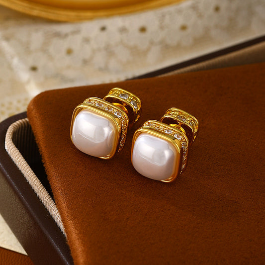 Electroplated Zircon Cube Sugar Pearl Light Luxury High-grade Temperament Versatile Earrings