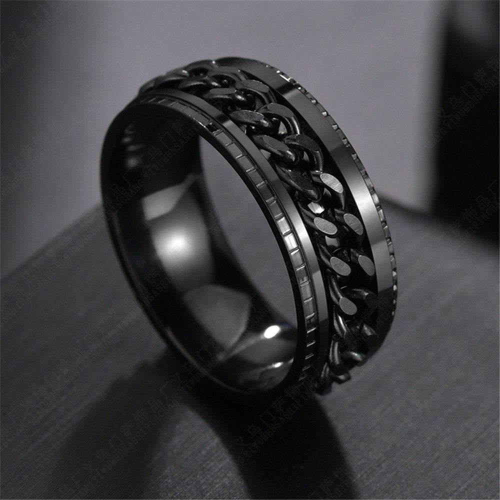 Steel Embossed Rotating Chain Simple Fashion Titanium Ring