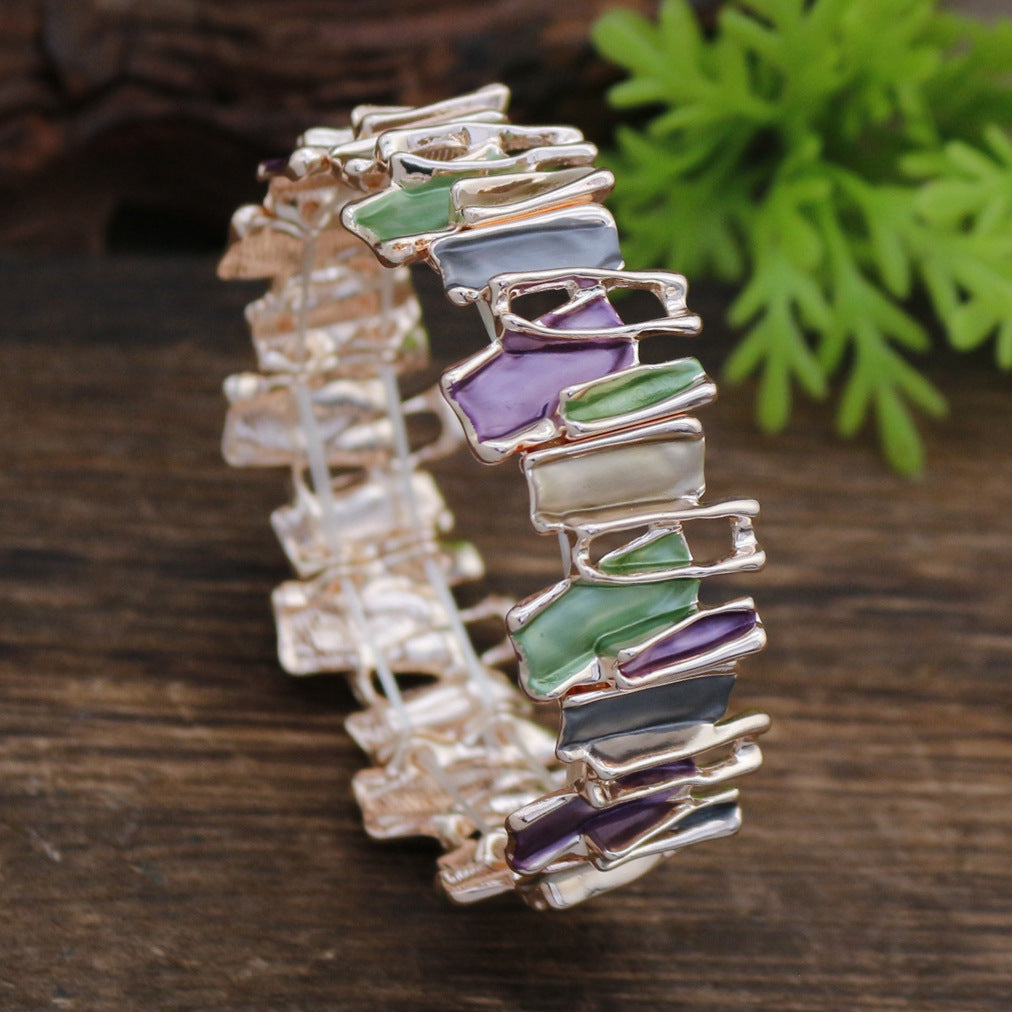 Women's Irregular Colorful Oil Alloy Handmade Painting Creative Geometric Bracelet