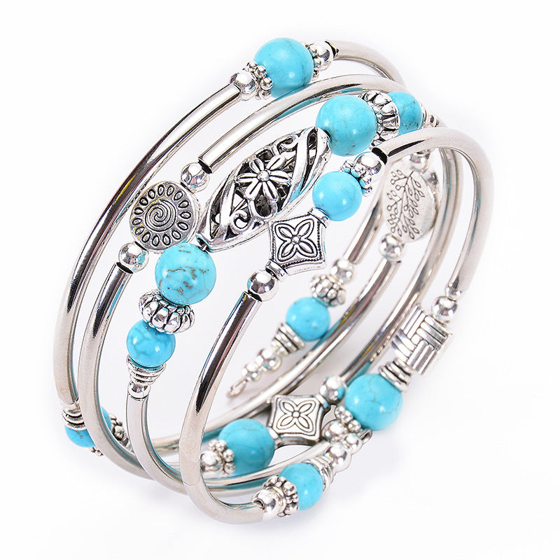 Turquoise Winding Layered Natural Stone Beaded Bracelets