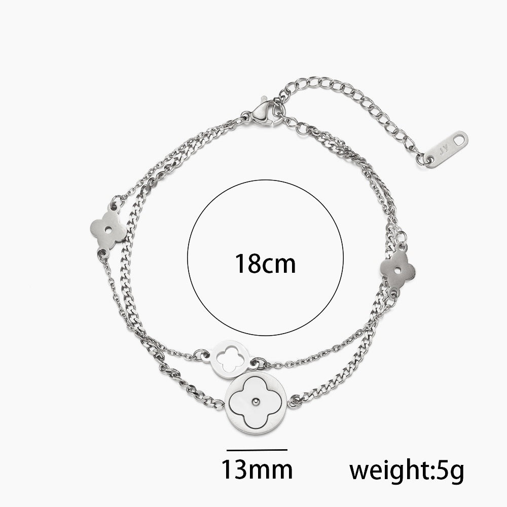 Titanium Steel Clover Girlfriends White Shell Hollow Bracelets