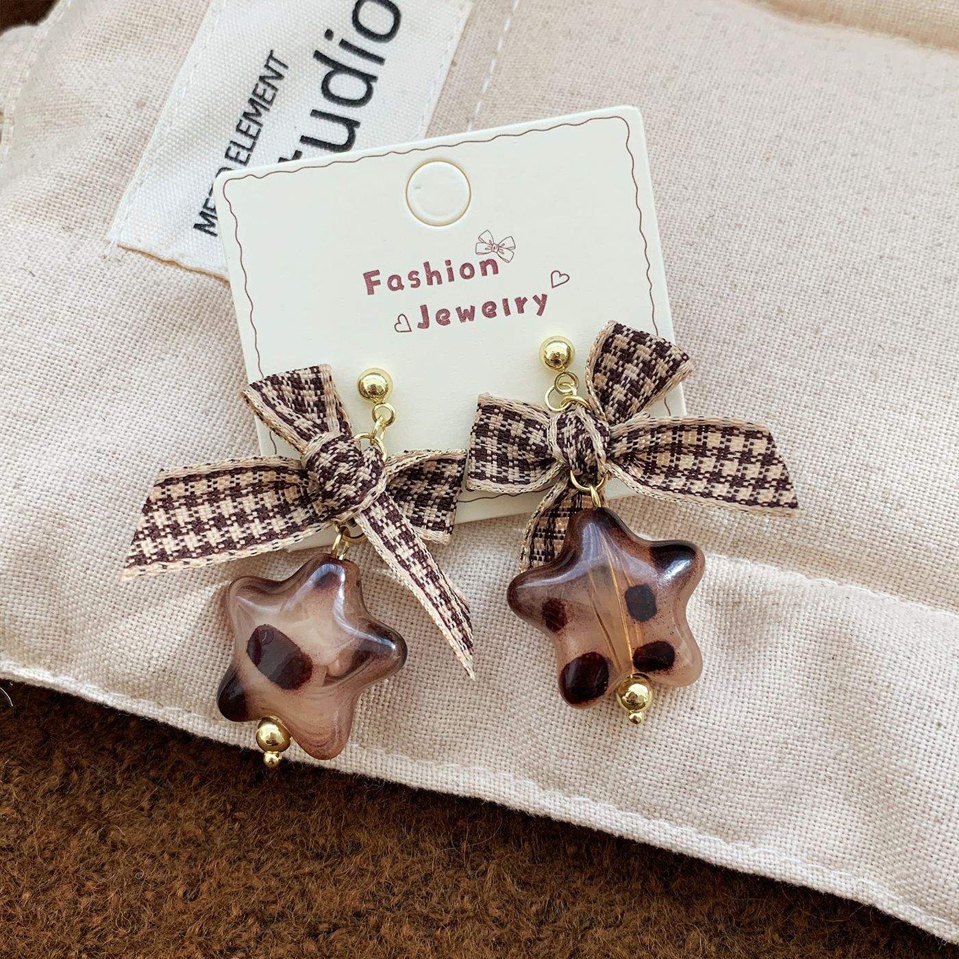 Retro Brown Leopard Printed Sier Needle Earrings