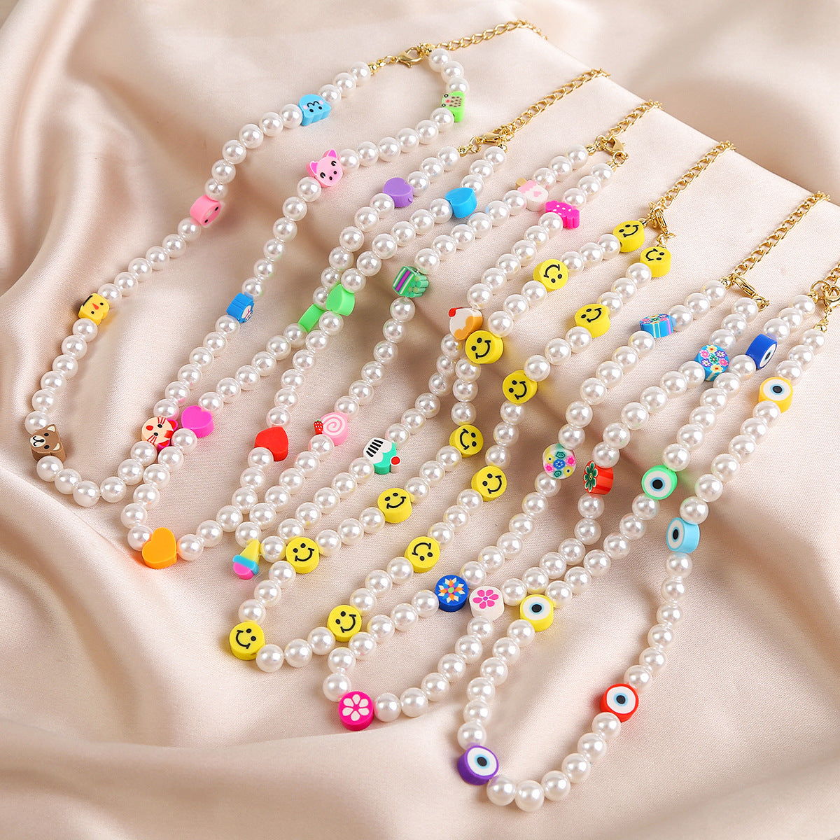 Women's Style Cute Pearl Heart Eyes Flower Necklaces