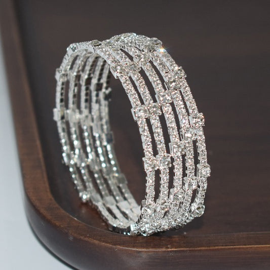 Fashion Gold Sier Color Rows Rhinestone Open-ended Winding Bracelet