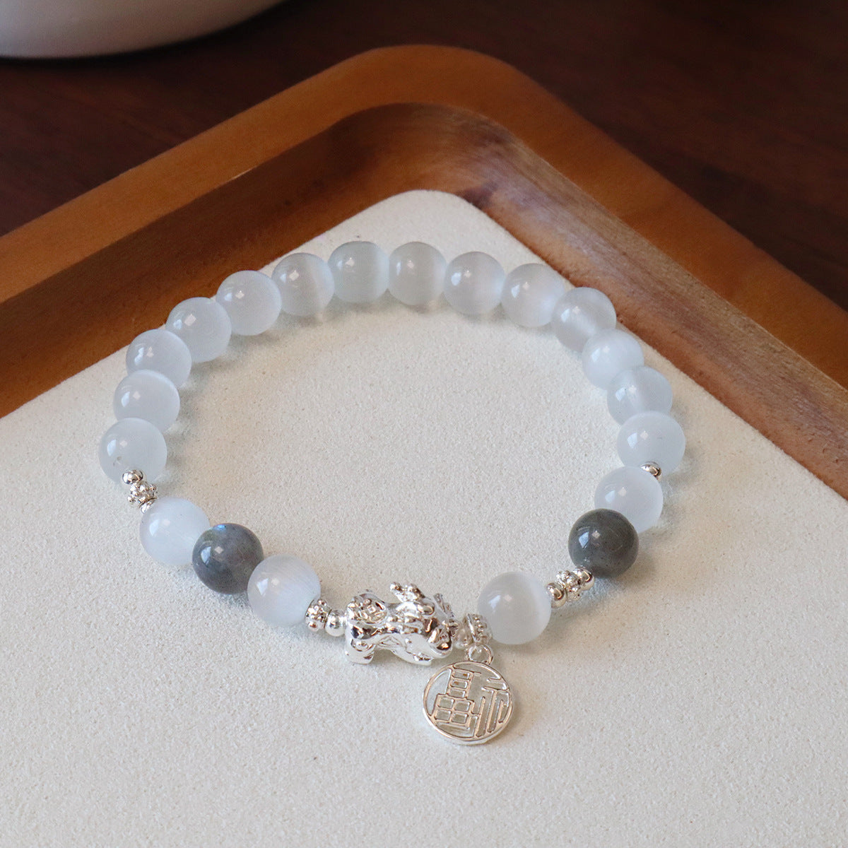 Strawberry Pink Crystal Opal Blessing Card Bracelet