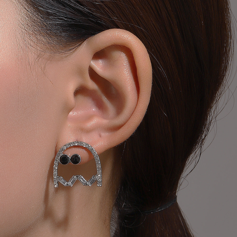 Boucles d'oreilles tendance fantôme noir percées de diamants créatifs pour femmes