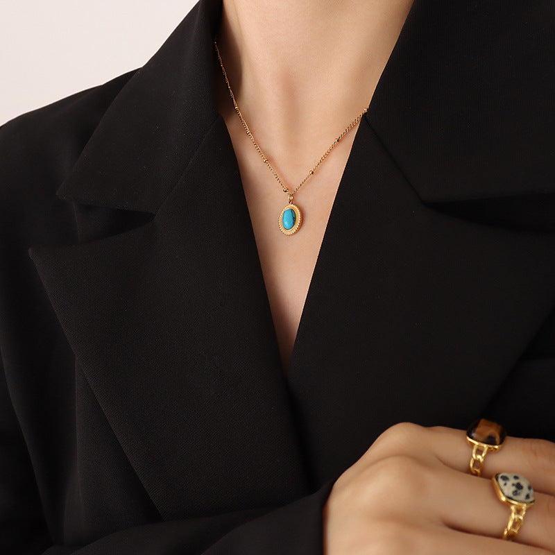 Women's French Bohemian Personality Fashion Retro Turquoise Opal Inlaid Jewelry Set
