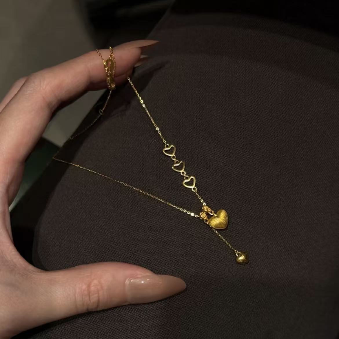 Women's Brushed Hollow Heart Tassel For Light Luxury Minority High-grade Simple Necklace