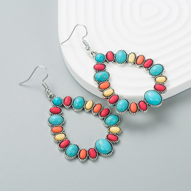 Women's Fashion Exaggerated Alloy Color Turquoise Geometric Luxurious Earrings