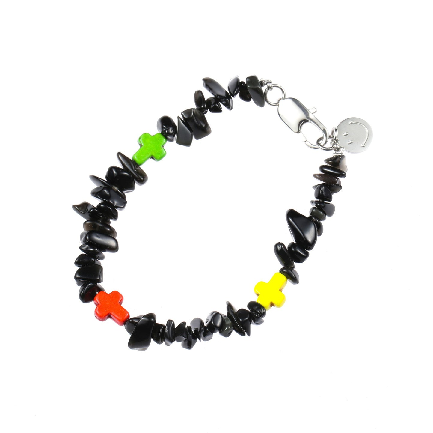 Women's & Men's Design Hip Hop Black Agate Colorful Cross Bracelets