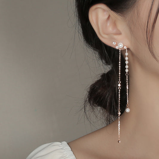 Boucles d'oreilles asymétriques en argent sterling, super féerique, grâce raffinée, perles artificielles