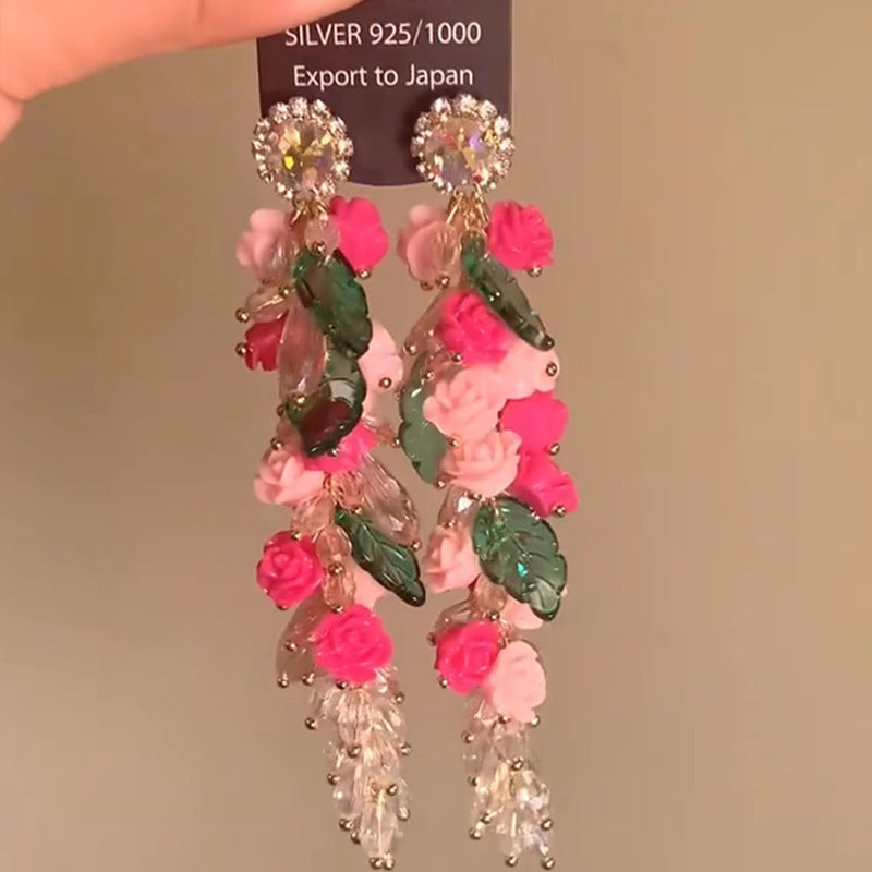 Sier Needle Acrylic Colorful Flower Sweet Earrings