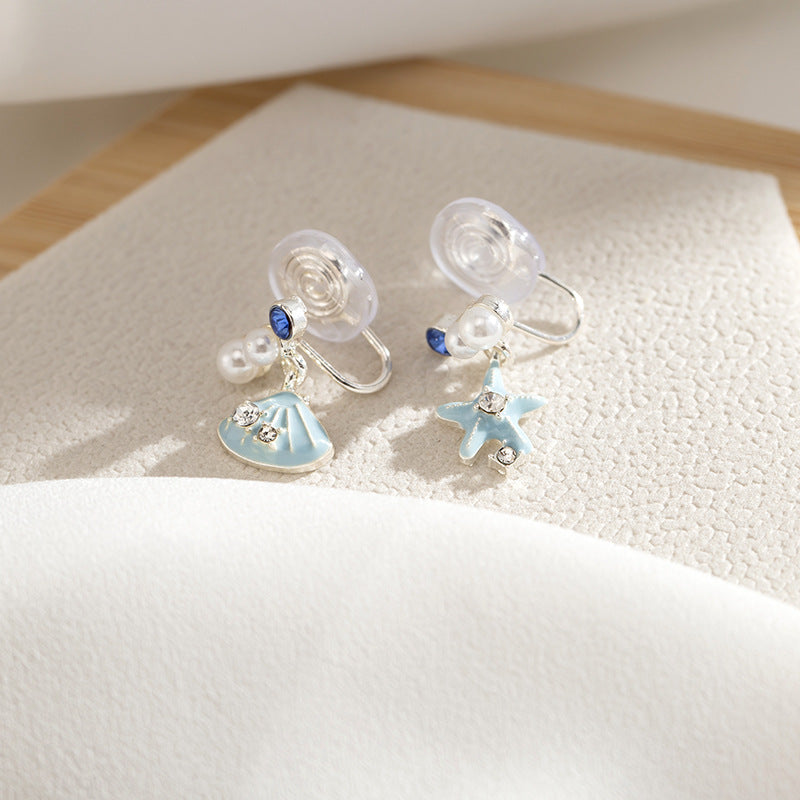 Women's Blue Starfish Shell Asymmetric Small Versatile Exquisite Fresh Mosquito Coil Rings