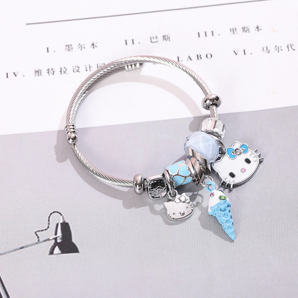 Fresh And Stylish Crystal Ice Cream Cat Bracelets