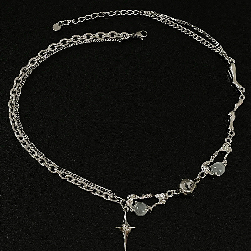 Women's Asterism Stitching Pin Light Luxury High-grade Hip Hop Design Clavicle Necklace