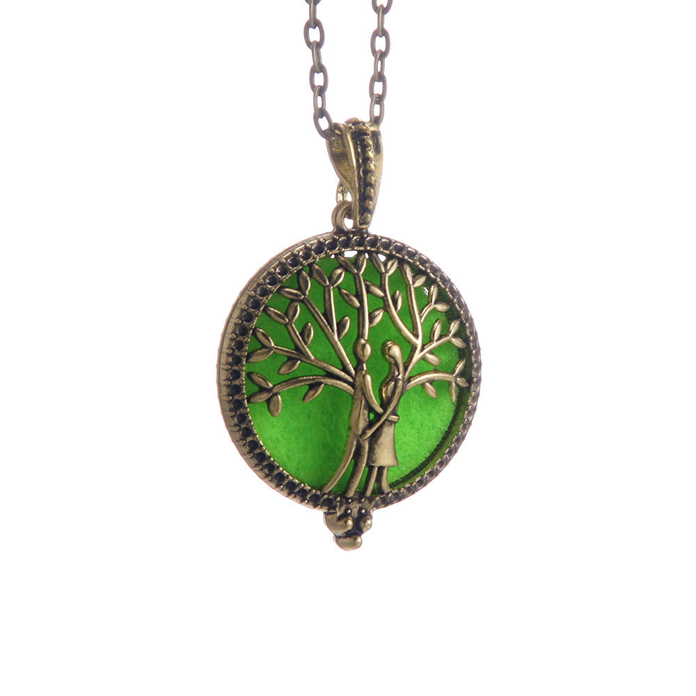 Hollow Lucky Tree Round Alloy Medal Charm Necklace