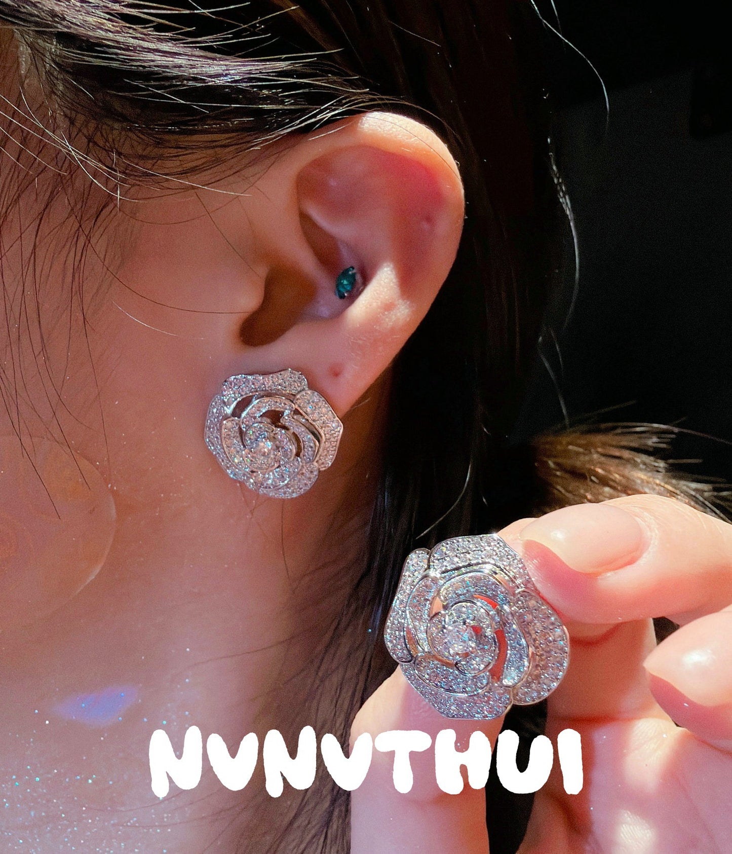 Flower Gem Gold-plated Zircon Full Diamond Clavicle Chain Earrings