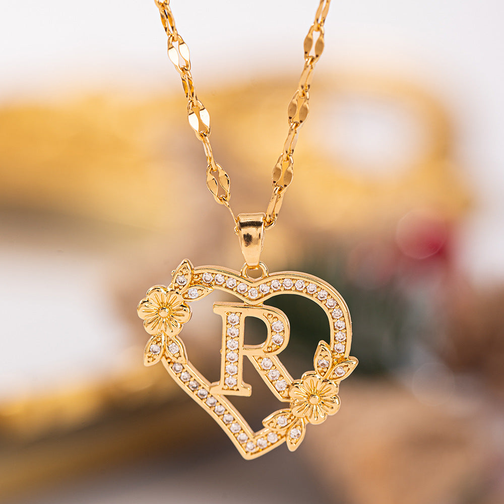 Affordable Luxury Fashion Letter Love Trendy Copper Inlaid Zircon Clavicle Necklace