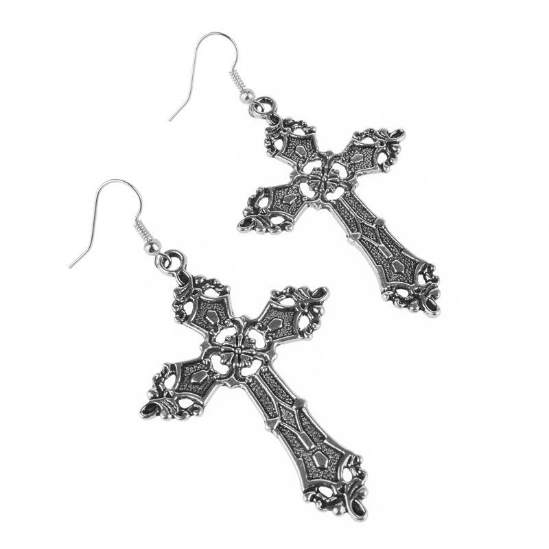 Boucles d'oreilles pendantes croix baroque vintage bohème Madonna