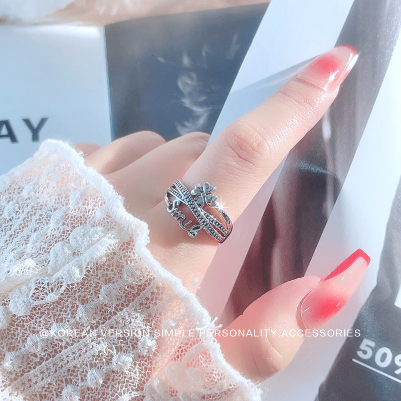 Fashion Four-leaf Clover Open Style Cross Rings