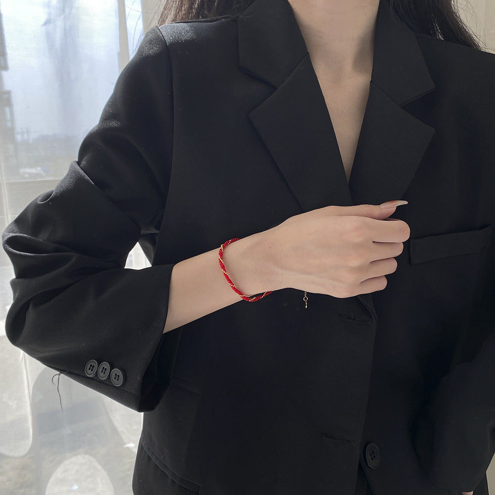 Bracelets coréens féminins en acier titane et corde rouge