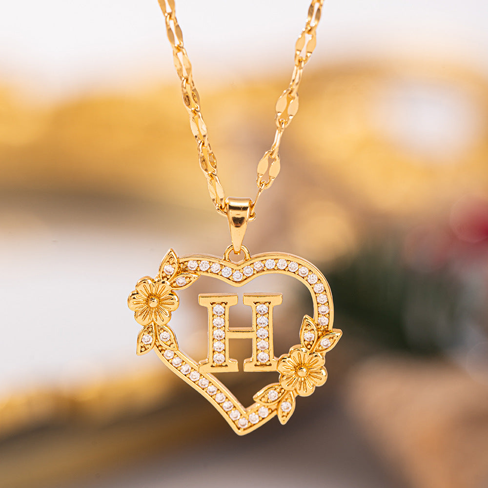 Affordable Luxury Fashion Letter Love Trendy Copper Inlaid Zircon Clavicle Necklace