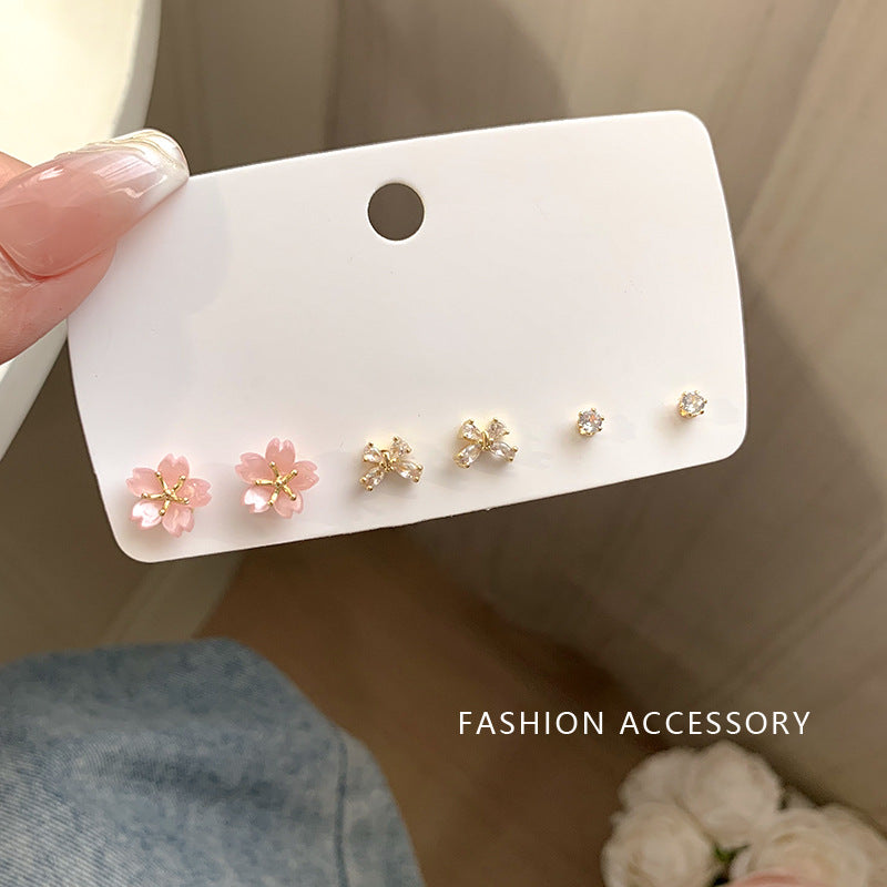 Women's Petite Combination Mori Style High-grade Sweet Temperament Sier Ear Earrings