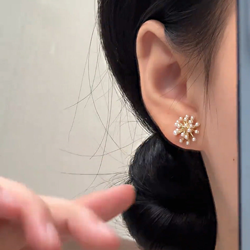 Sier Needle Light Luxury Minority Pearl Stud Earrings