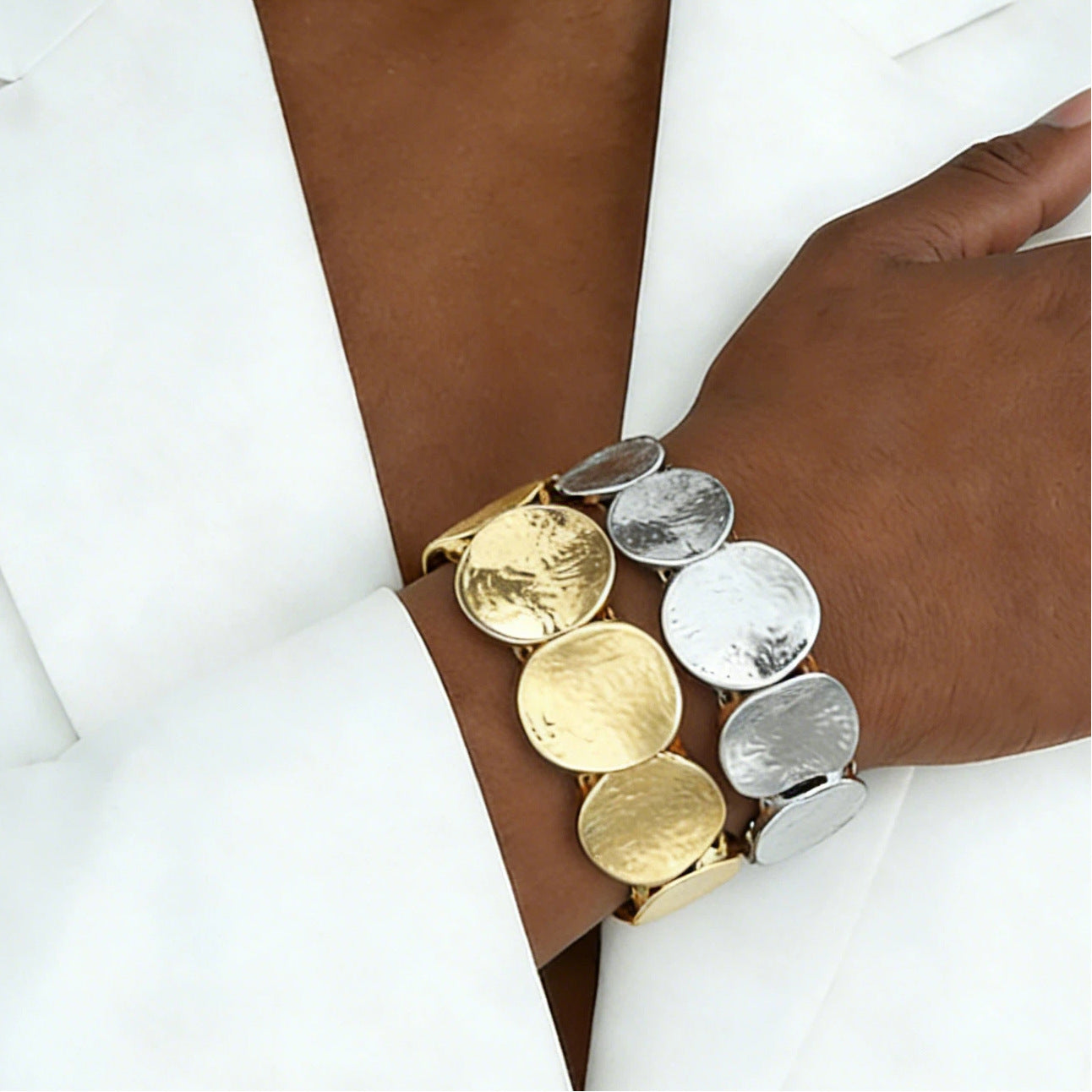 Personalized Metal Pleated Geometric Round Elastic Niche High Sense Simple Bracelets