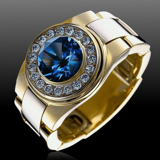 Fashion Popular Inlaid Blue Zircon Hand Rings