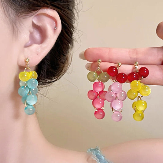 Color Beaded Grape Simple Cute Smart High-grade Earrings