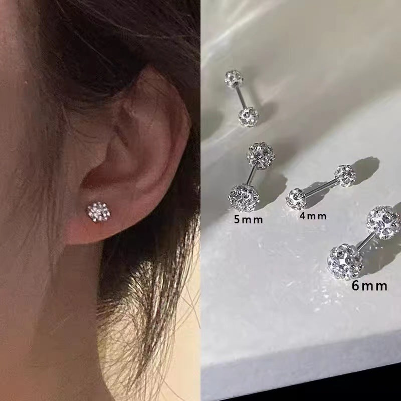 Full-jeweled Thin Needle With Diamond Small Ear Female Sleeping No Stud Earrings