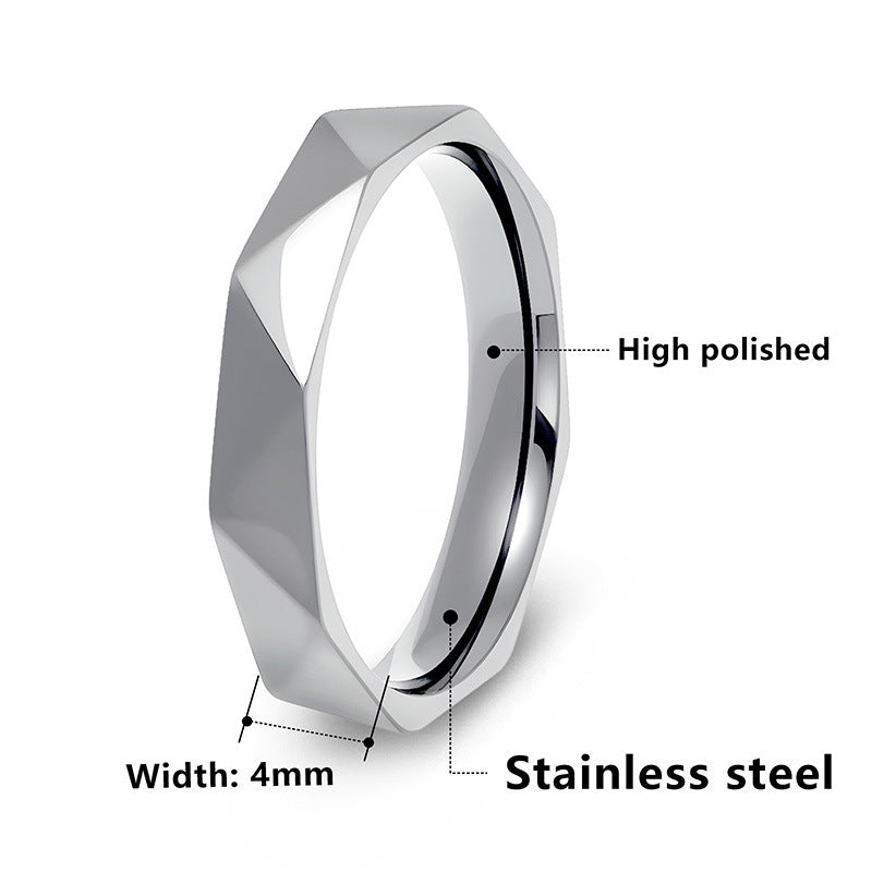 Women's & Men's Titanium Steel Cut Couple Simple Versatile Geometric Multilateral Ring