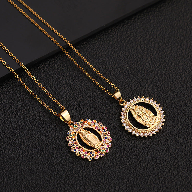 Virgin Mary Diamond Color Zircon Gold Chain Necklaces