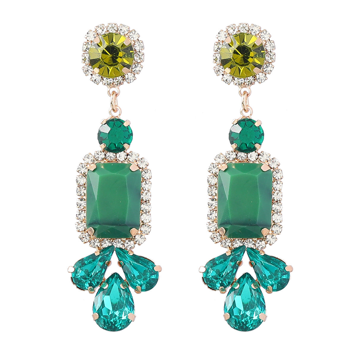 Boucles d'oreilles géométriques en alliage de série de diamants colorés élégants pour femmes