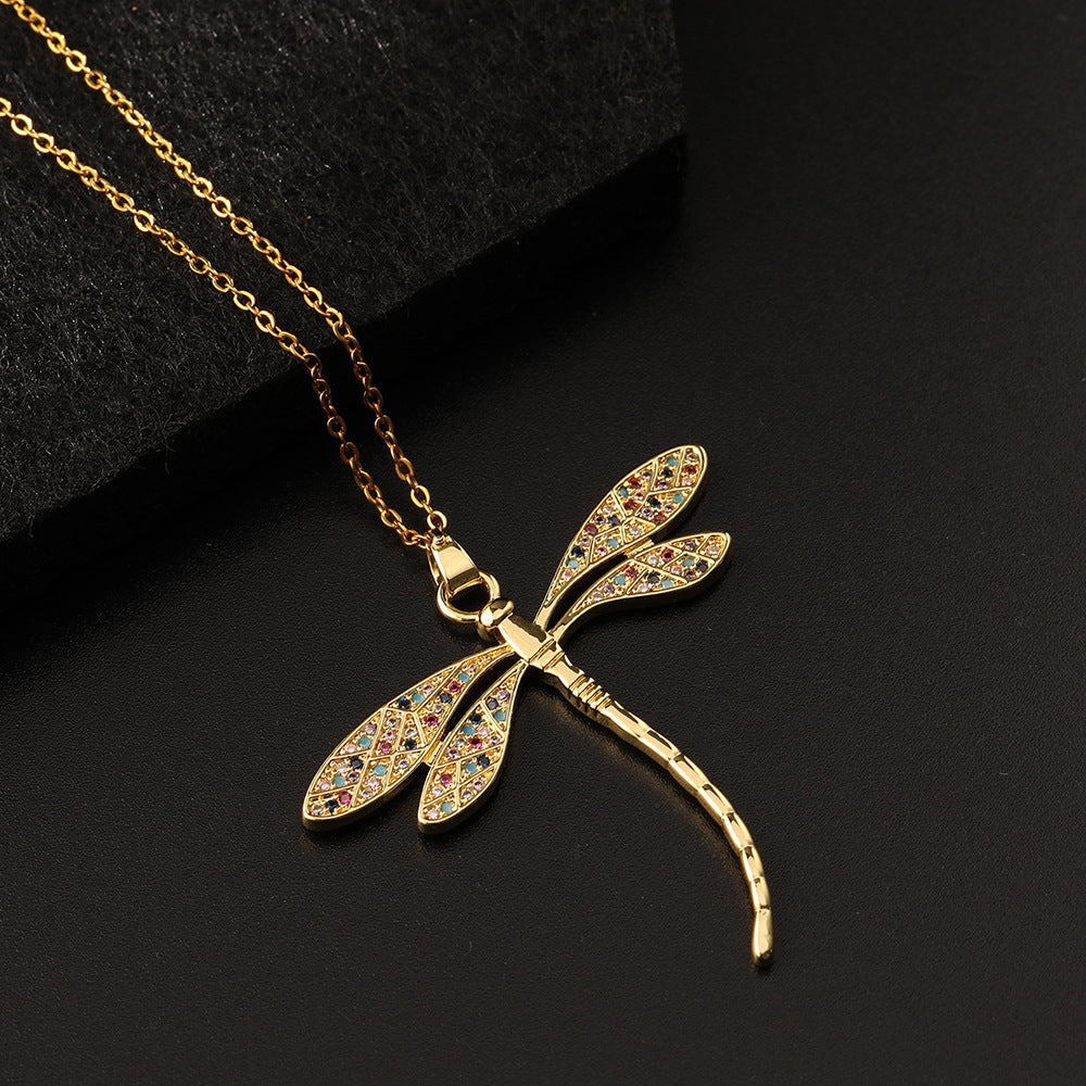 Niche Copper Zircon Color Animal Dragonfly Pendant Exaggerated Necklaces