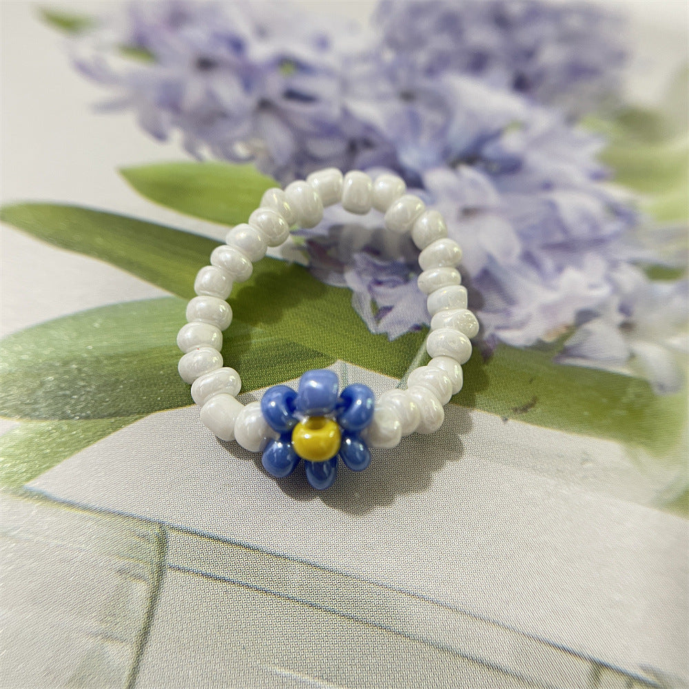 Bead Flower Colorful Woven Small Index Finger Female Rings