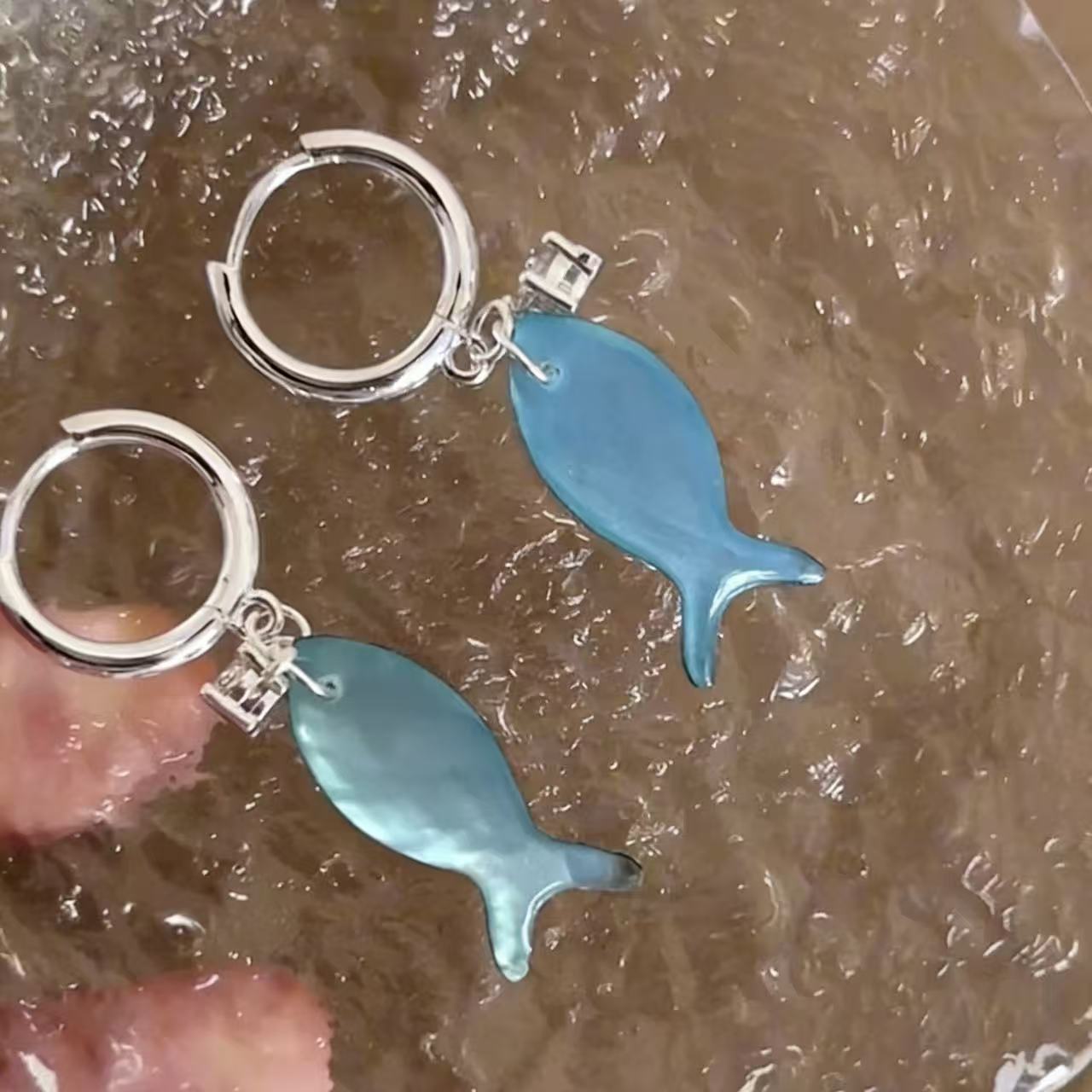 Seaside Style Blue Fish Zircon Niche Stud Earrings