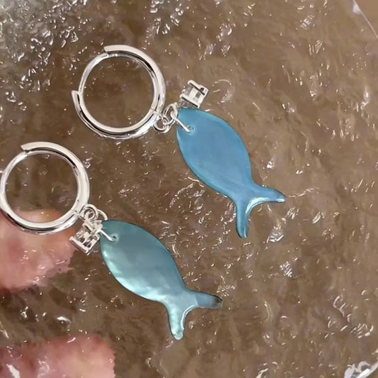 Seaside Style Blue Fish Zircon Niche Stud Earrings