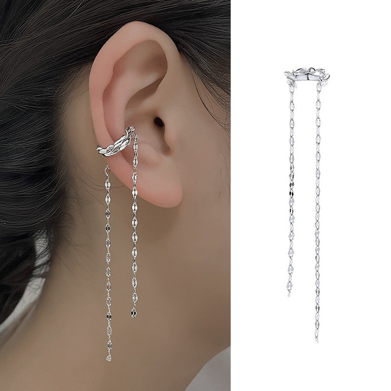 High-grade Long Earless Geometric Tile Chain Ear Clip