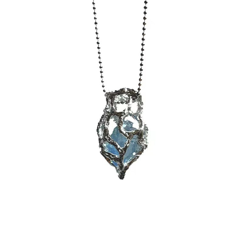 Blue Ice Heart Female Summer Light Luxury Necklaces