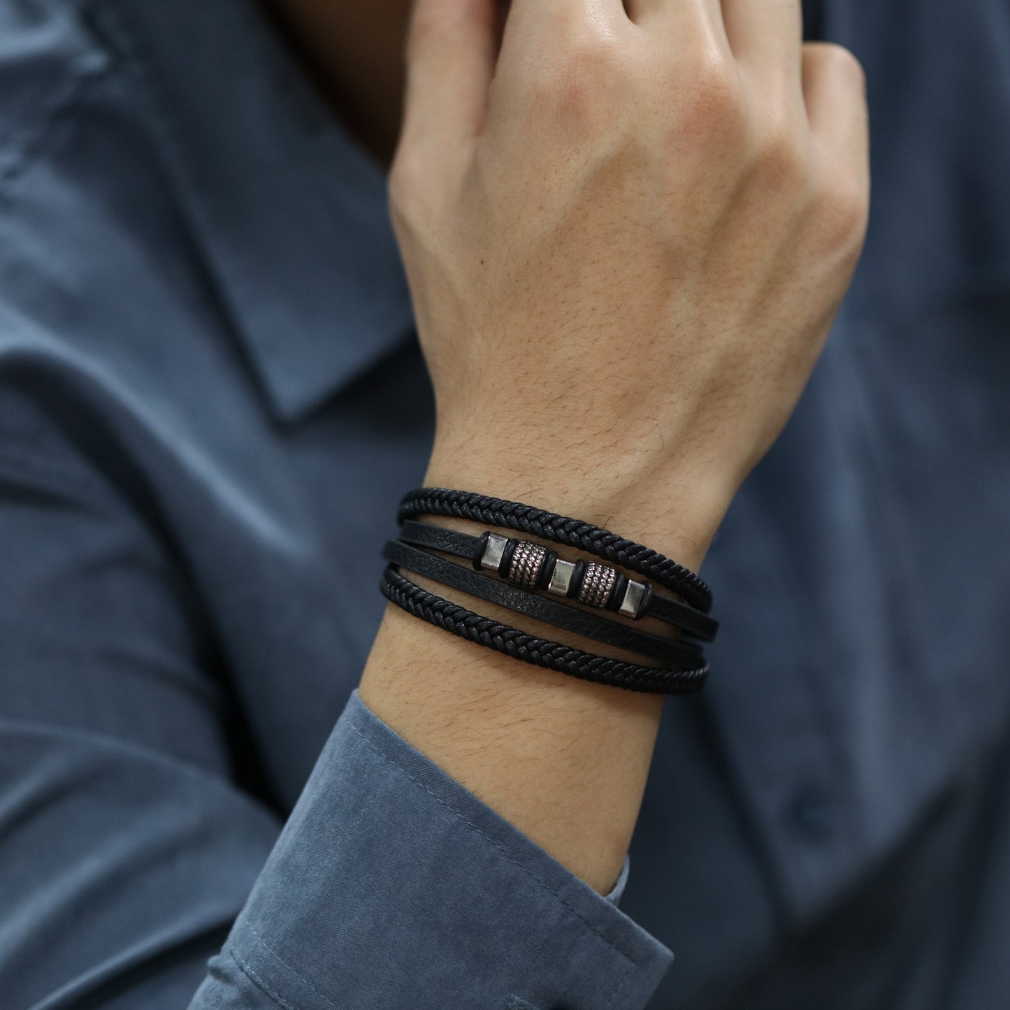 Bracelets de personnalité à pression magnétique en acier inoxydable, ornement tendance pour hommes