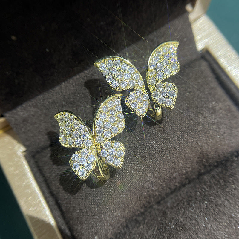 High-grade Full Diamond Exquisite Butterfly Light Earrings