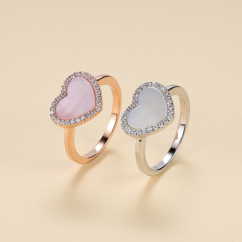Women's White Shell Micro Inlaid Zircon Versatile High Sense Color Retention Rings