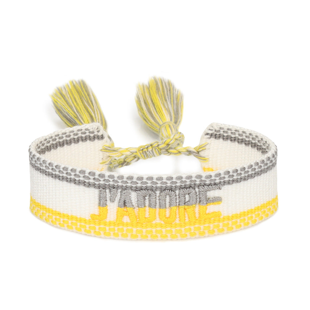 Women's Embroidered Letter Ribbon Carrying Strap Hand Bracelets