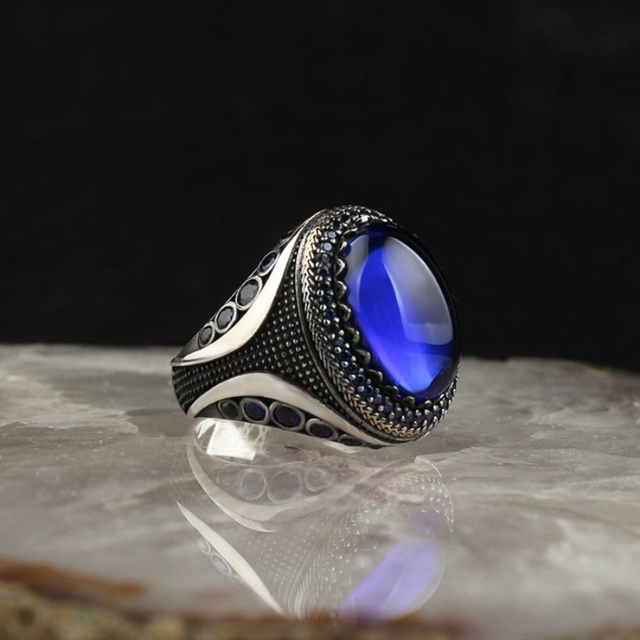 Casual Men's Blue Gemstone Fashion Business Rings