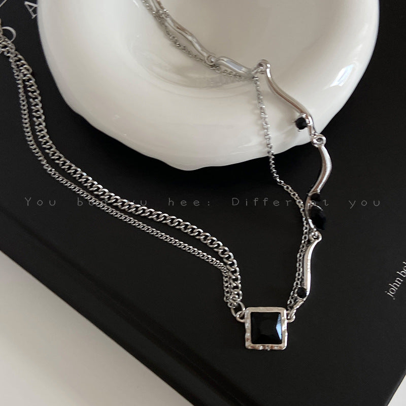 Women's Black Square Zircon Stitching Fashion Cold Necklaces