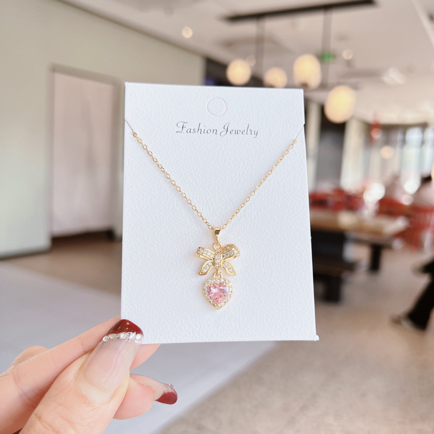 Luxury Sweet Super Pink Flowers Water Drop Female Fully Jeweled Necklace