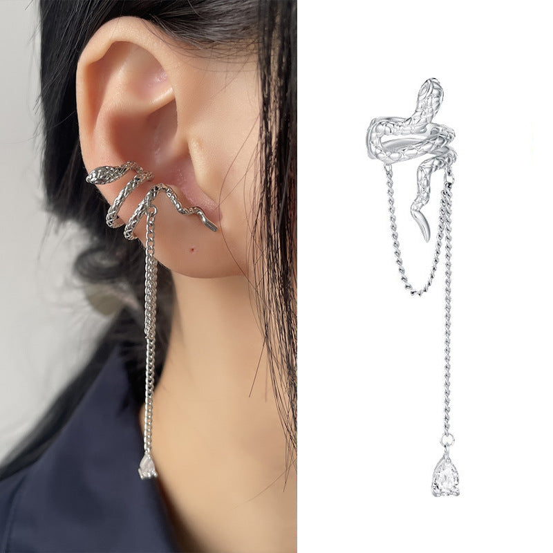 High-grade Long Earless Geometric Tile Chain Ear Clip