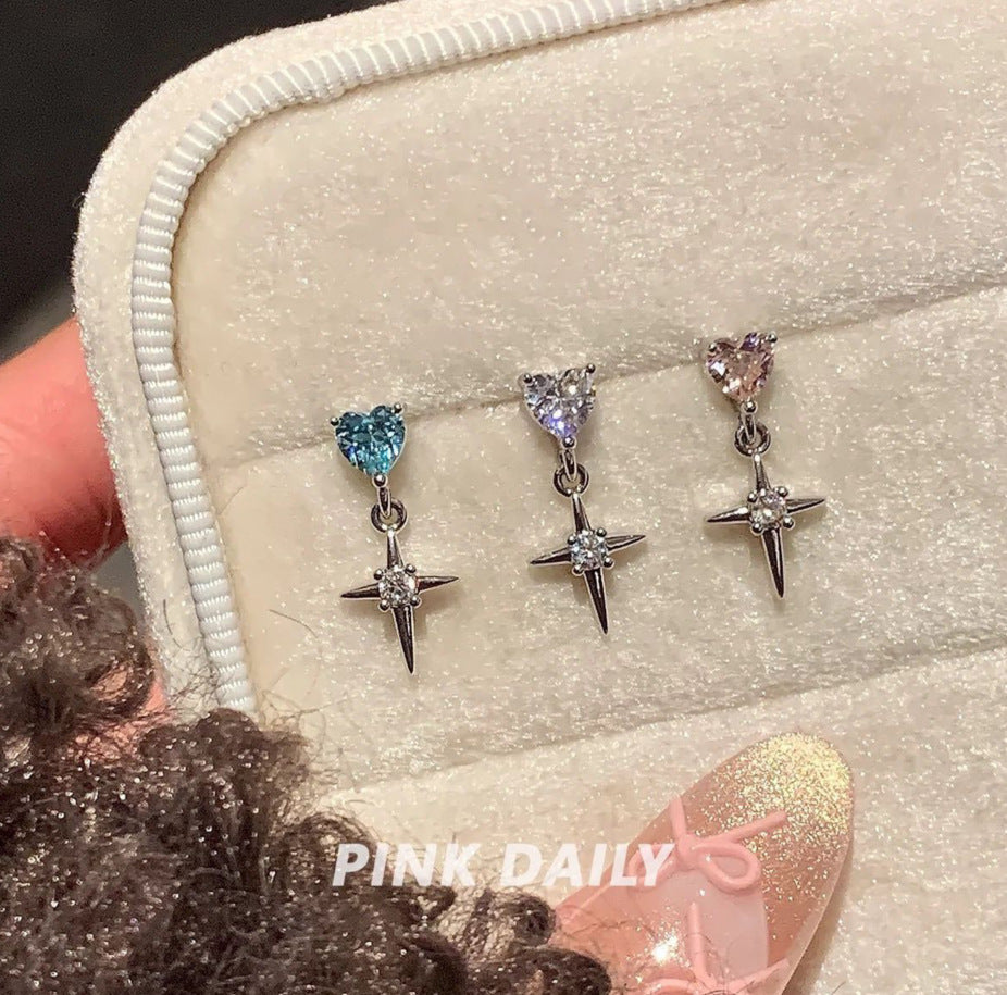 Women's Cross Ear Bone Minority Stars Eardrops Straight Needle Stud Earrings